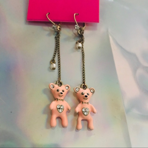 Pink teddy bear princess tea party earrings Betsey